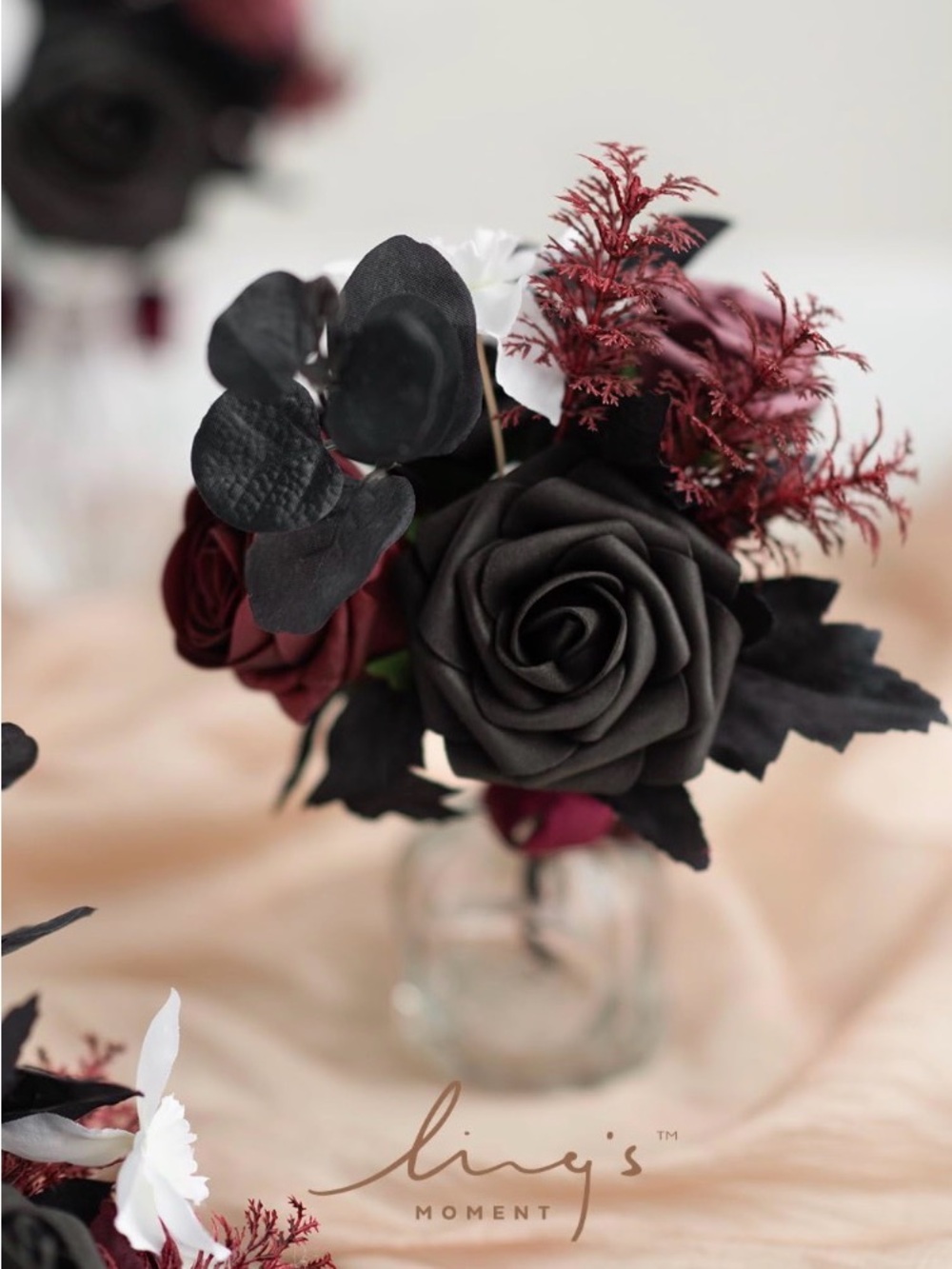 Ling’s Moment Set of 6 Burgundy Black Wedding Flowers Mini Bridesmaid Bouquets